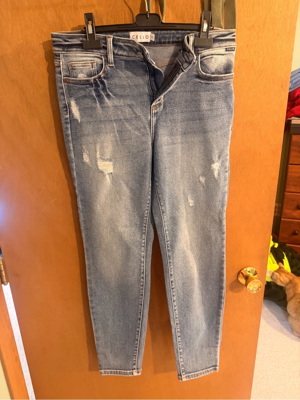 Cello Blue Denim Jeans with Tan Stitching